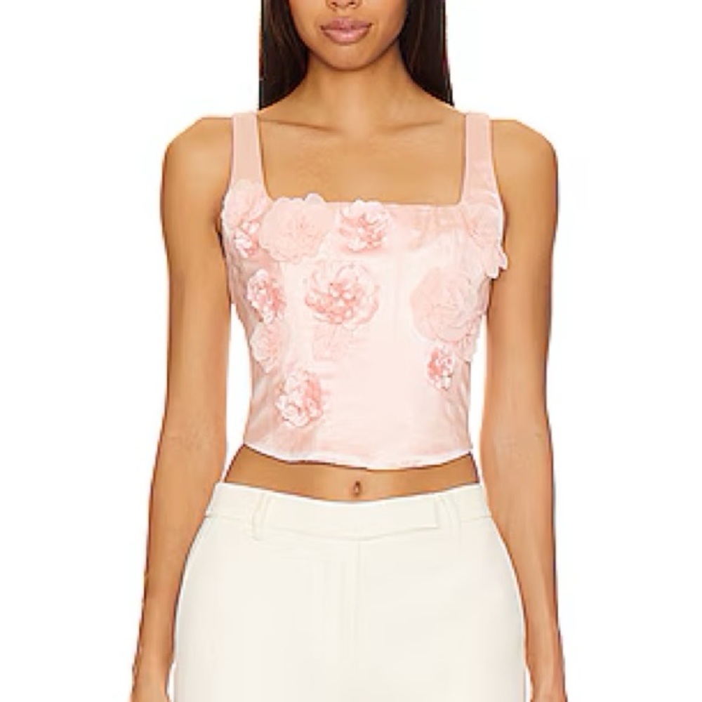 LoveShackFancy Pink Bustier Embellished Bodysuit